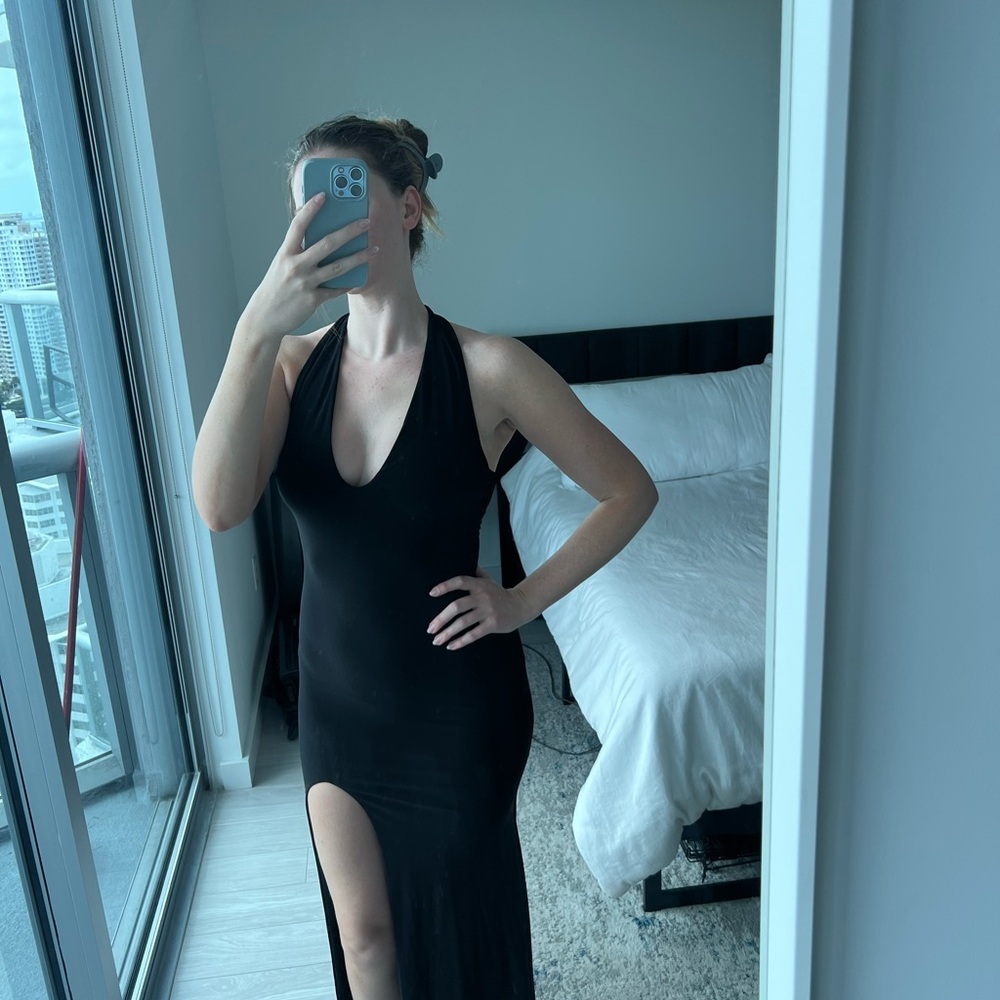 NWT Black Halter Maxi Dress with Slit